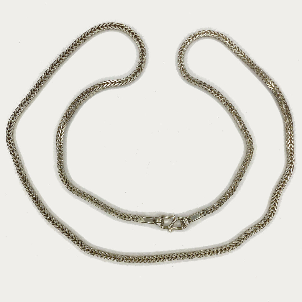 Snake Skin Square Rope Necklace - Handmade Silver & White Gold Chain