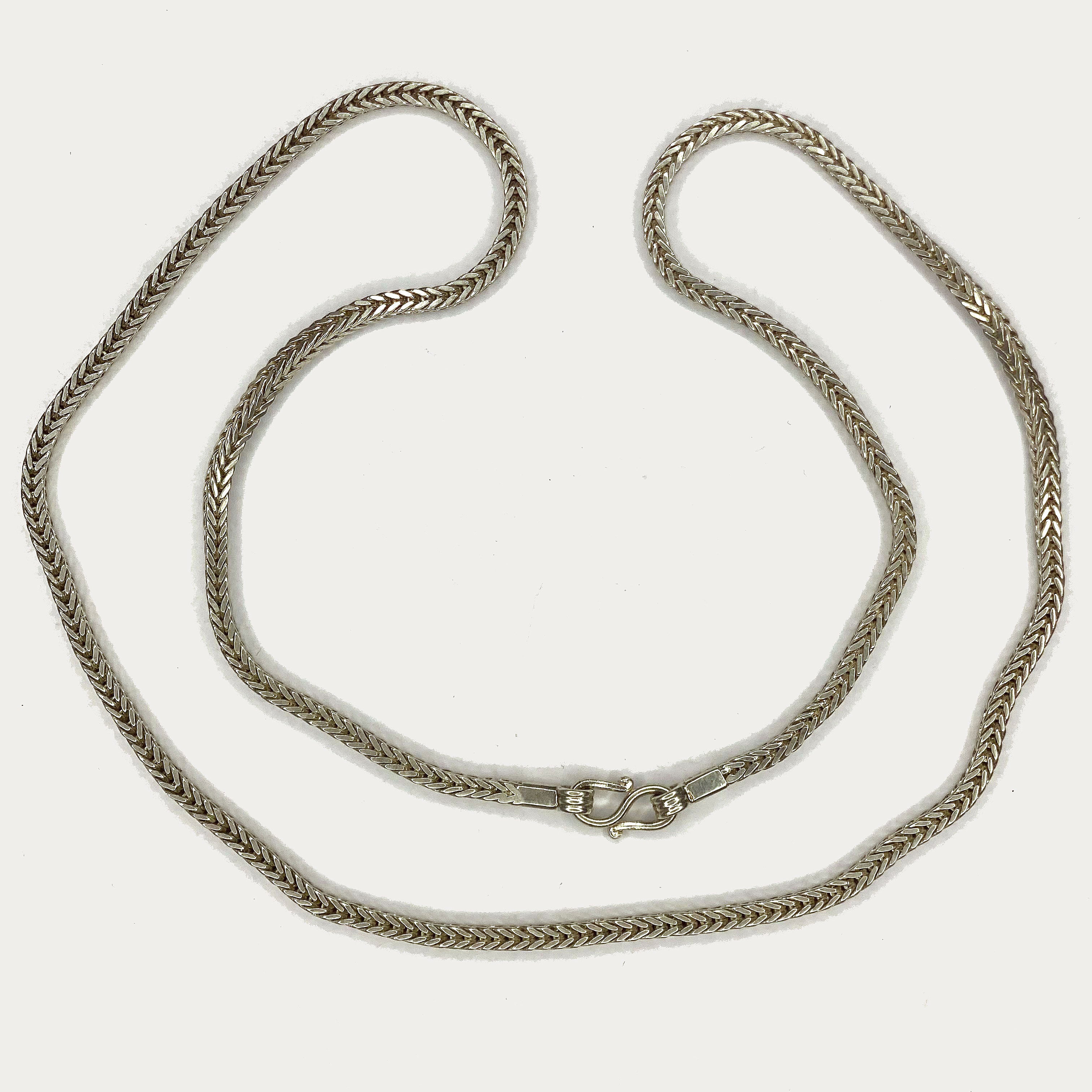 Snake Skin Square Rope Necklace - Handmade Silver & White Gold Chain