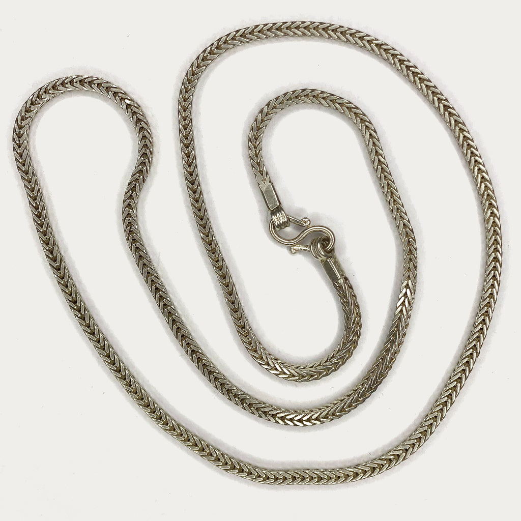 Snake Skin Square Rope Necklace - Handmade Silver & White Gold Chain