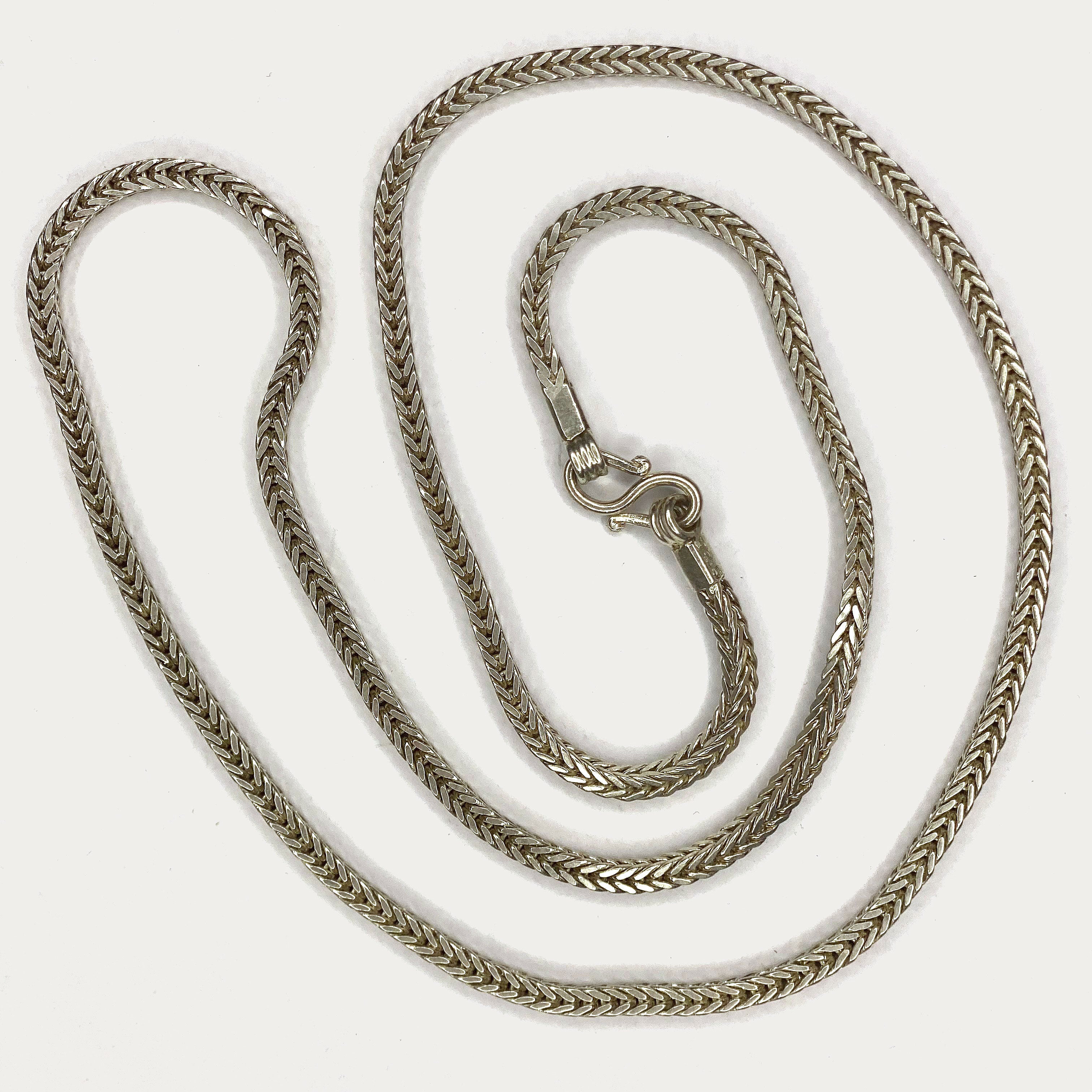 Snake Skin Square Rope Necklace - Handmade Silver & White Gold Chain