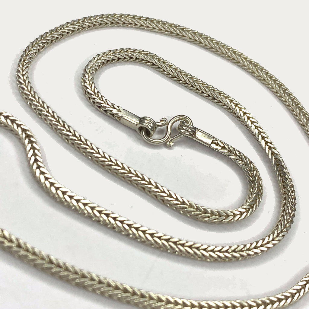Snake Skin Square Rope Necklace - Handmade Silver & White Gold Chain