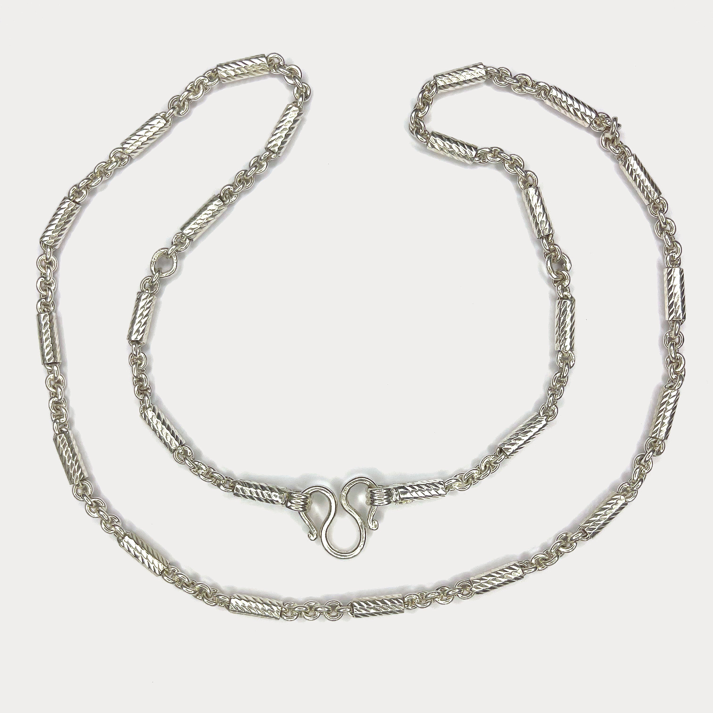 Round Baht Link Necklace - Handmade 999 Pure Silver Chain