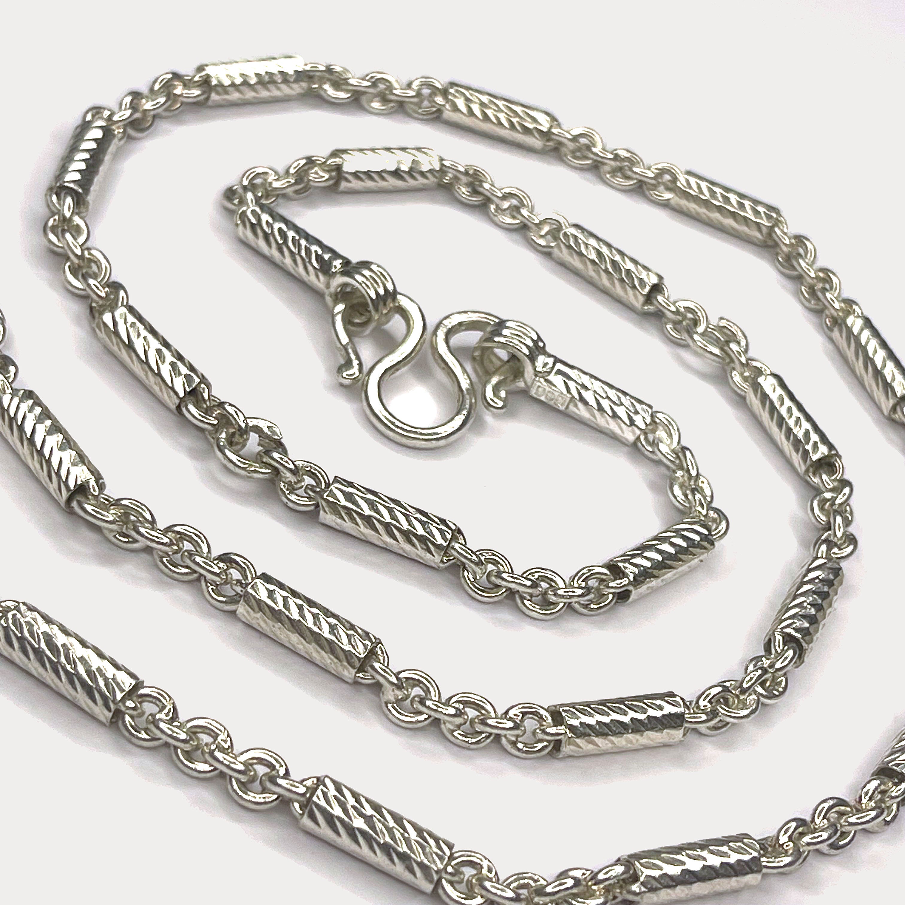 Round Baht Link Necklace - Handmade 999 Pure Silver Chain