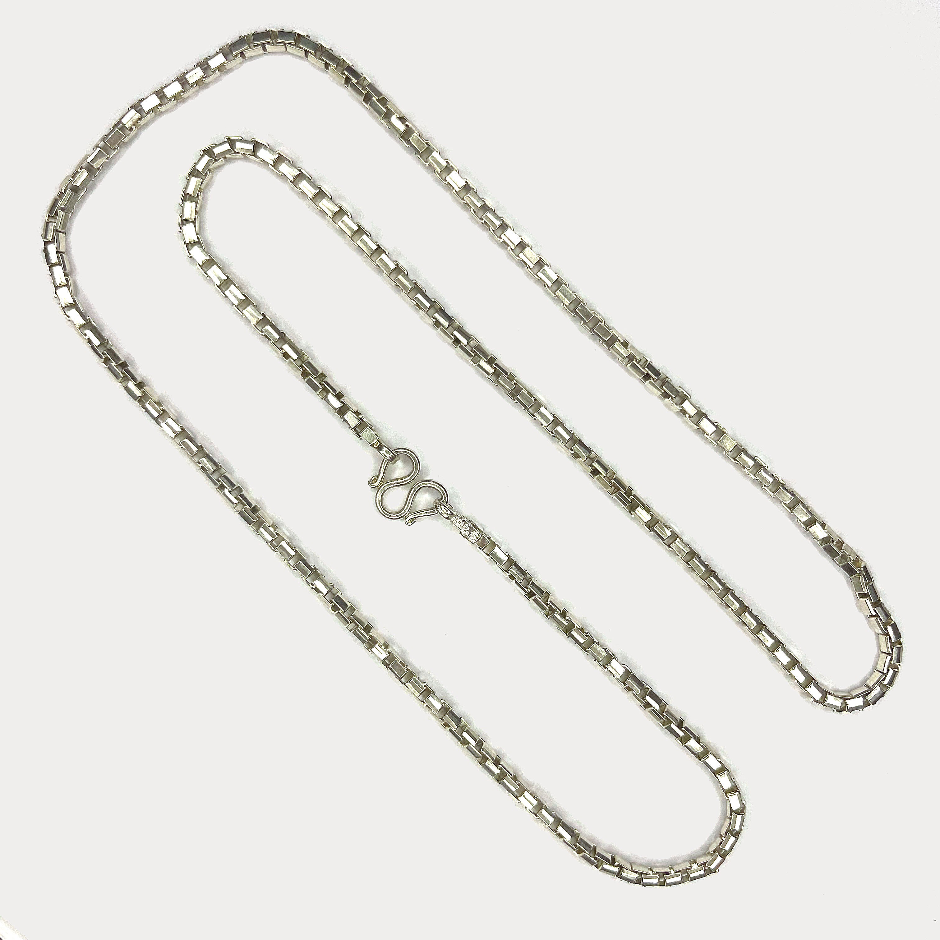Square Box Link Necklace - Handmade Silver & White Gold Chain