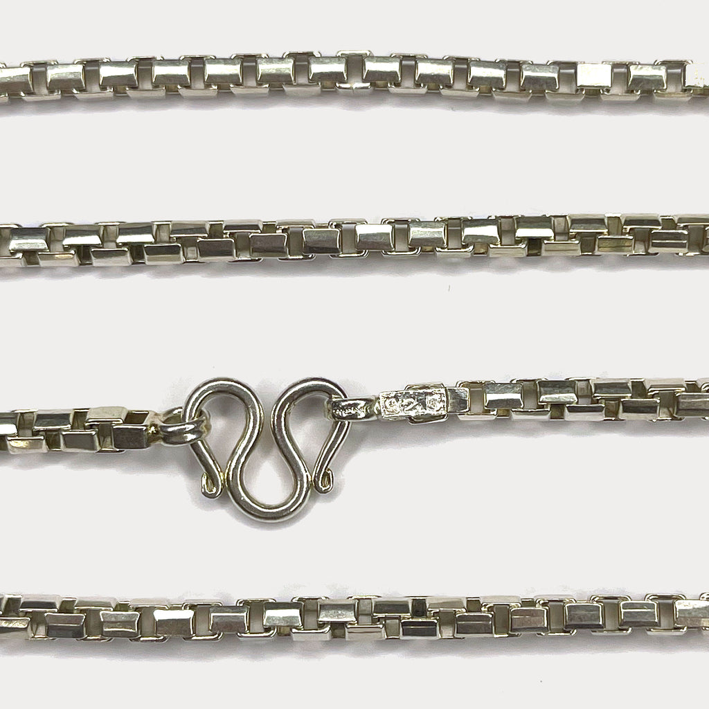 Square Box Link Necklace - Handmade Silver & White Gold Chain