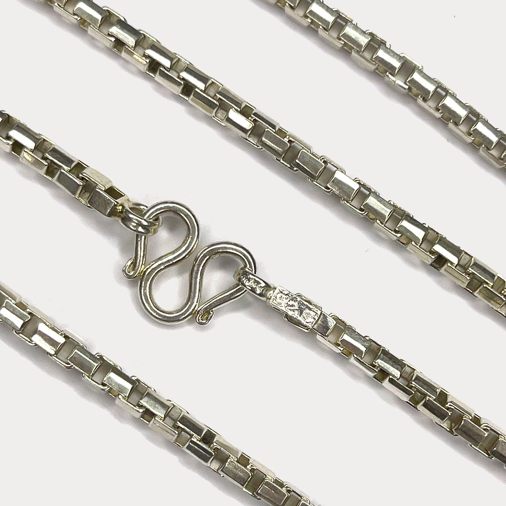 Square Box Link Necklace - Handmade Silver & White Gold Chain