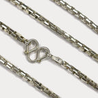 Square Box Link Necklace - Handmade Silver & White Gold Chain