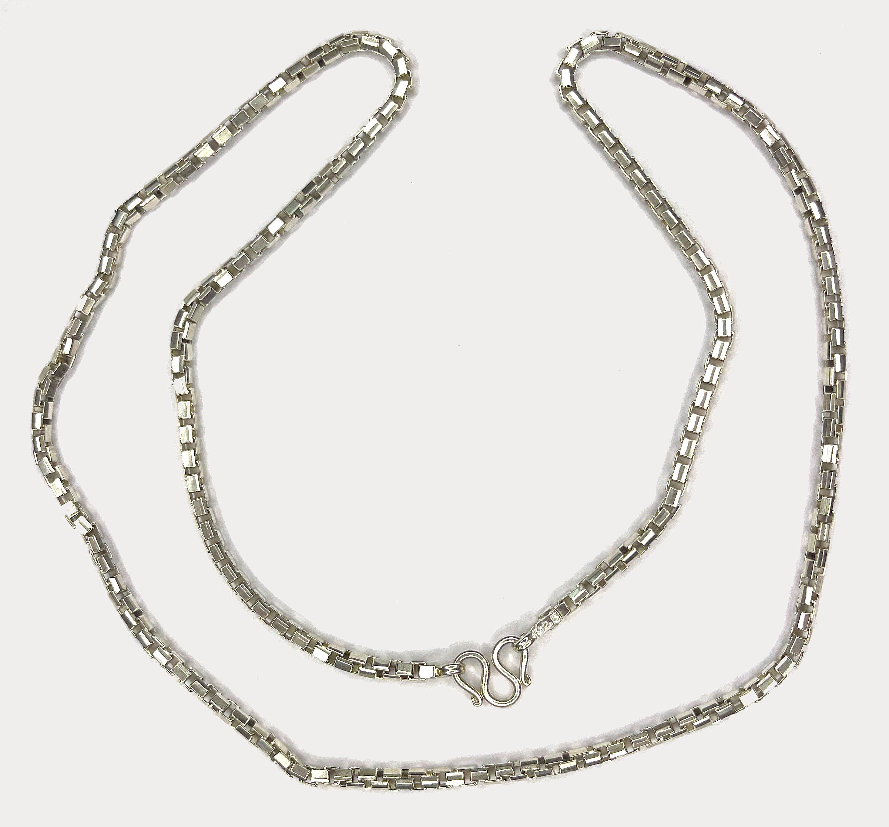 Square Box Link Necklace - Handmade Silver & White Gold Chain