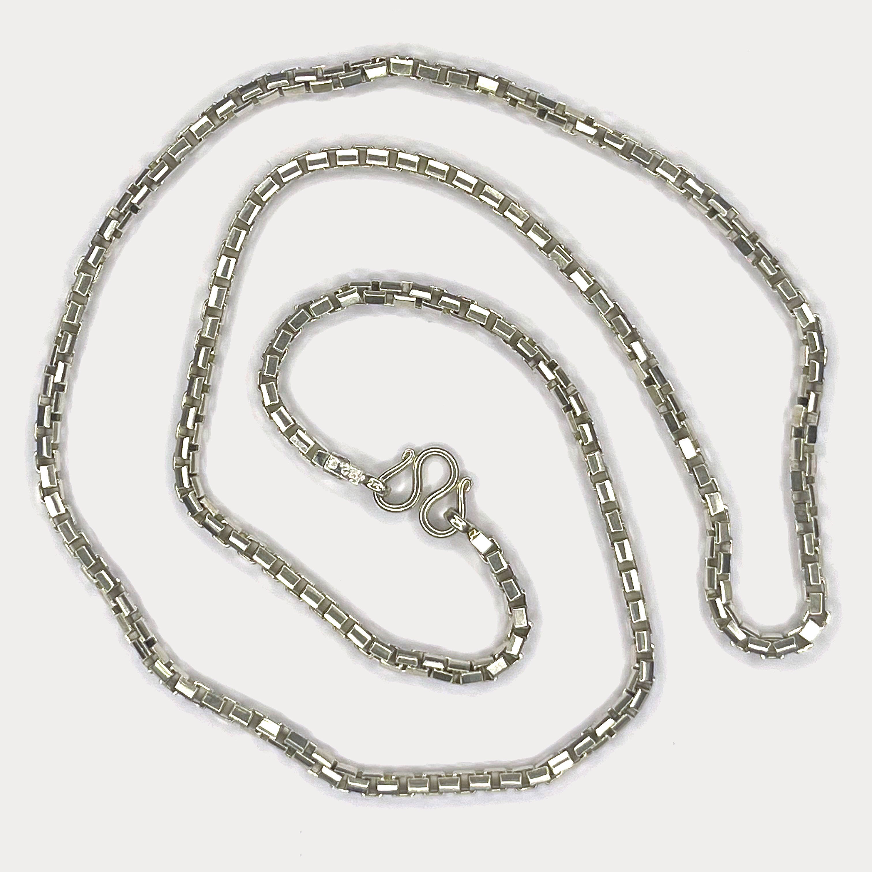 Square Box Link Necklace - Handmade Silver & White Gold Chain