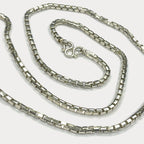 Square Box Link Necklace - Handmade Silver & White Gold Chain