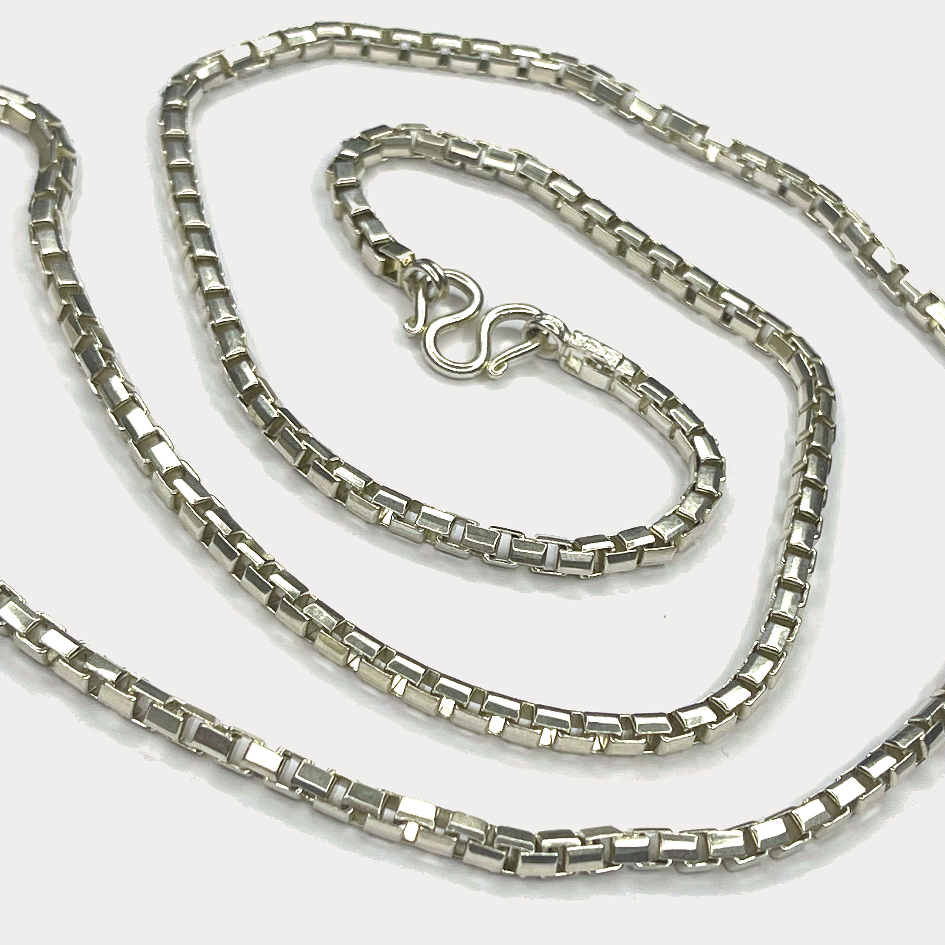Square Box Link Necklace - Handmade Silver & White Gold Chain