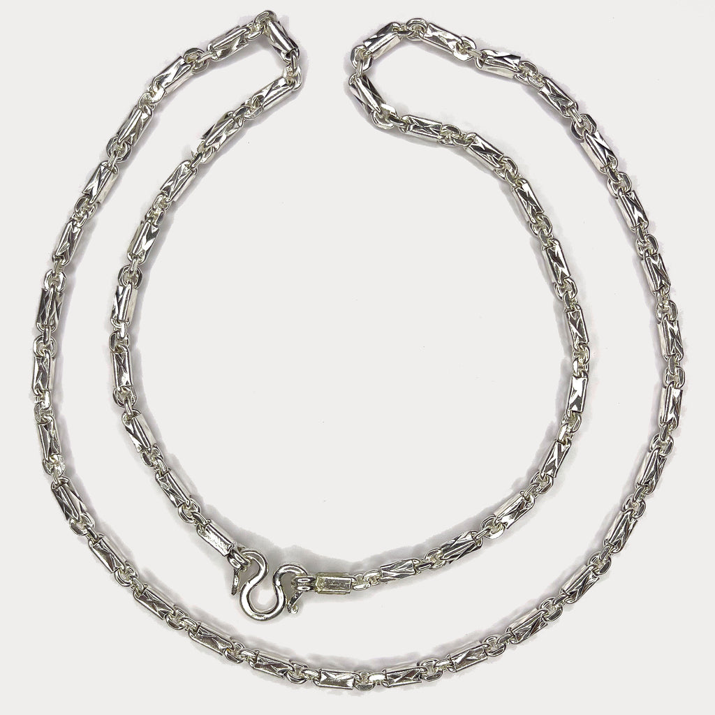 Sugarcane Cambodian Baht Necklace - Handmade Silver & White Gold Chain