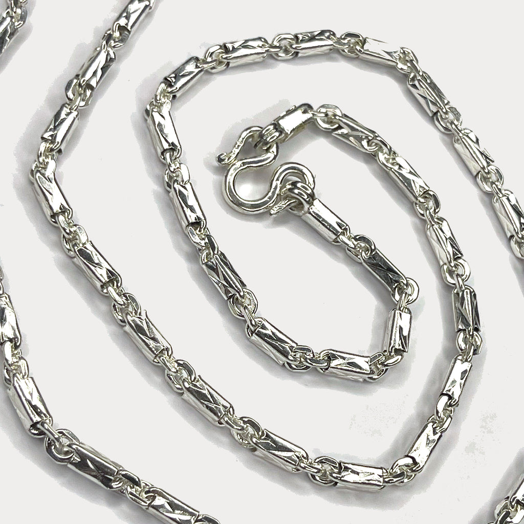 Sugarcane Cambodian Baht Necklace - Handmade Silver & White Gold Chain