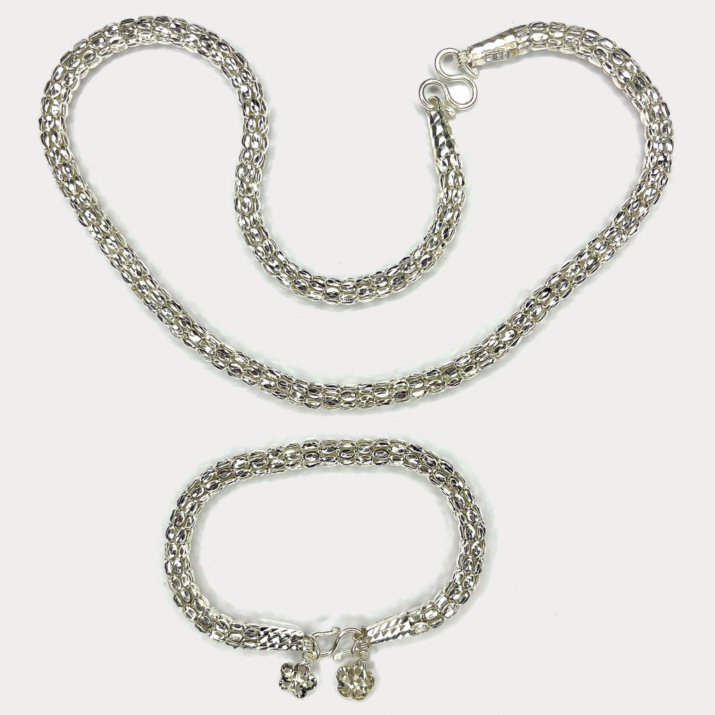 Snake Skin Rope Link Necklace & Bracelet Set - Handmade Silver Chains