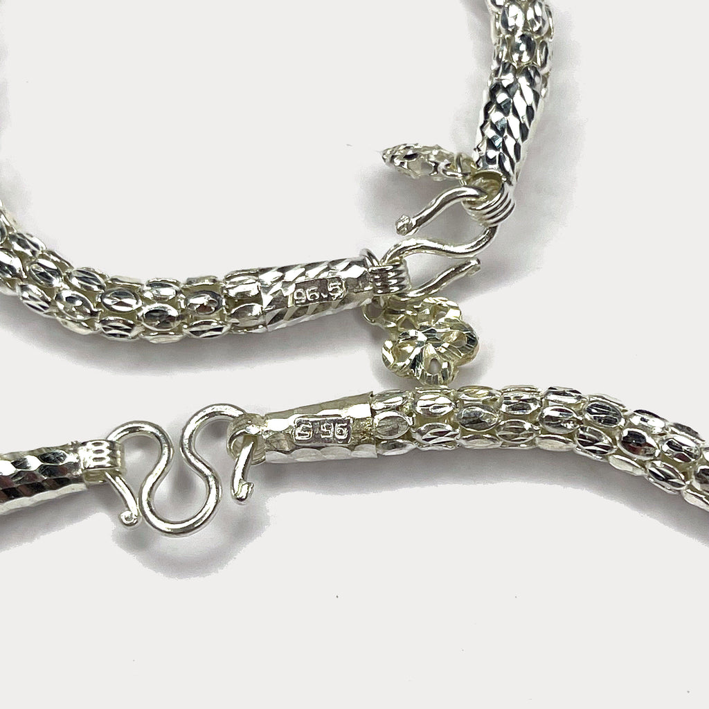 Snake Skin Rope Link Necklace & Bracelet Set - Handmade Silver Chains