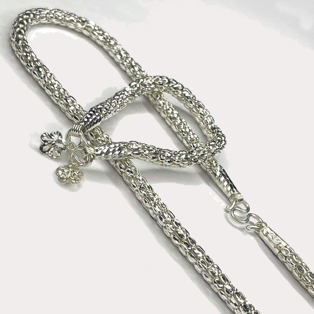 Snake Skin Rope Link Necklace & Bracelet Set - Handmade Silver Chains