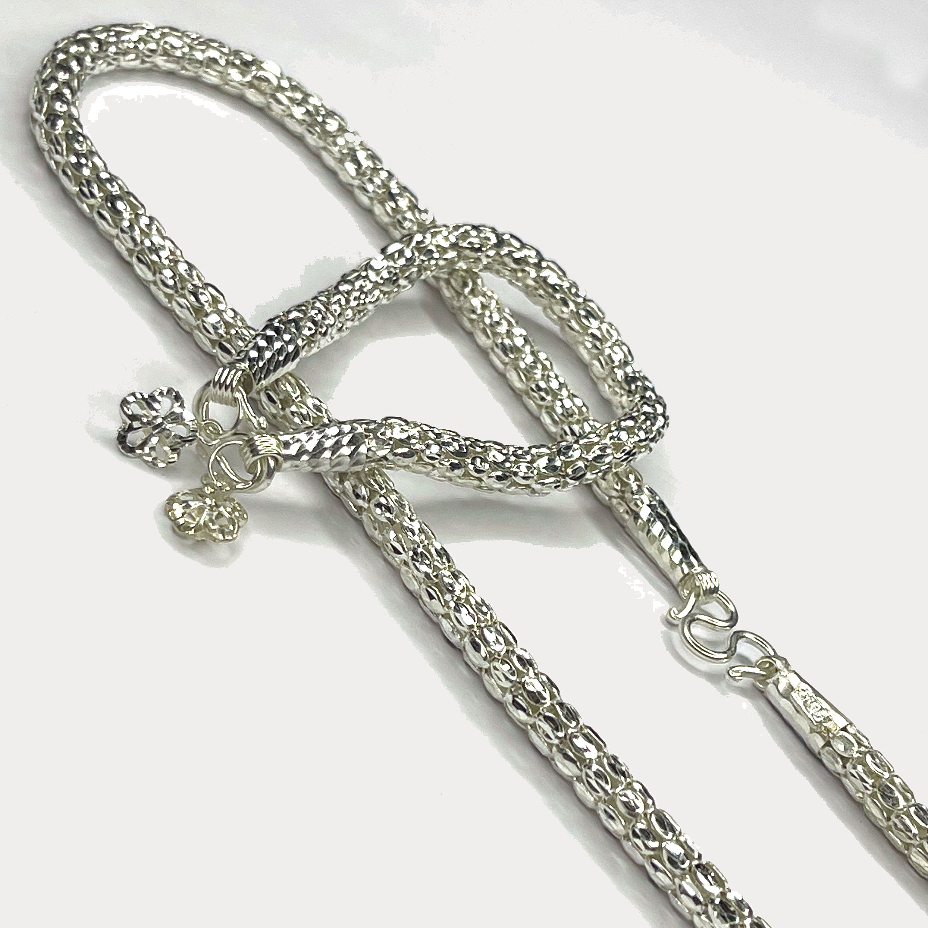 Snake Skin Rope Link Necklace & Bracelet Set - Handmade Silver Chains