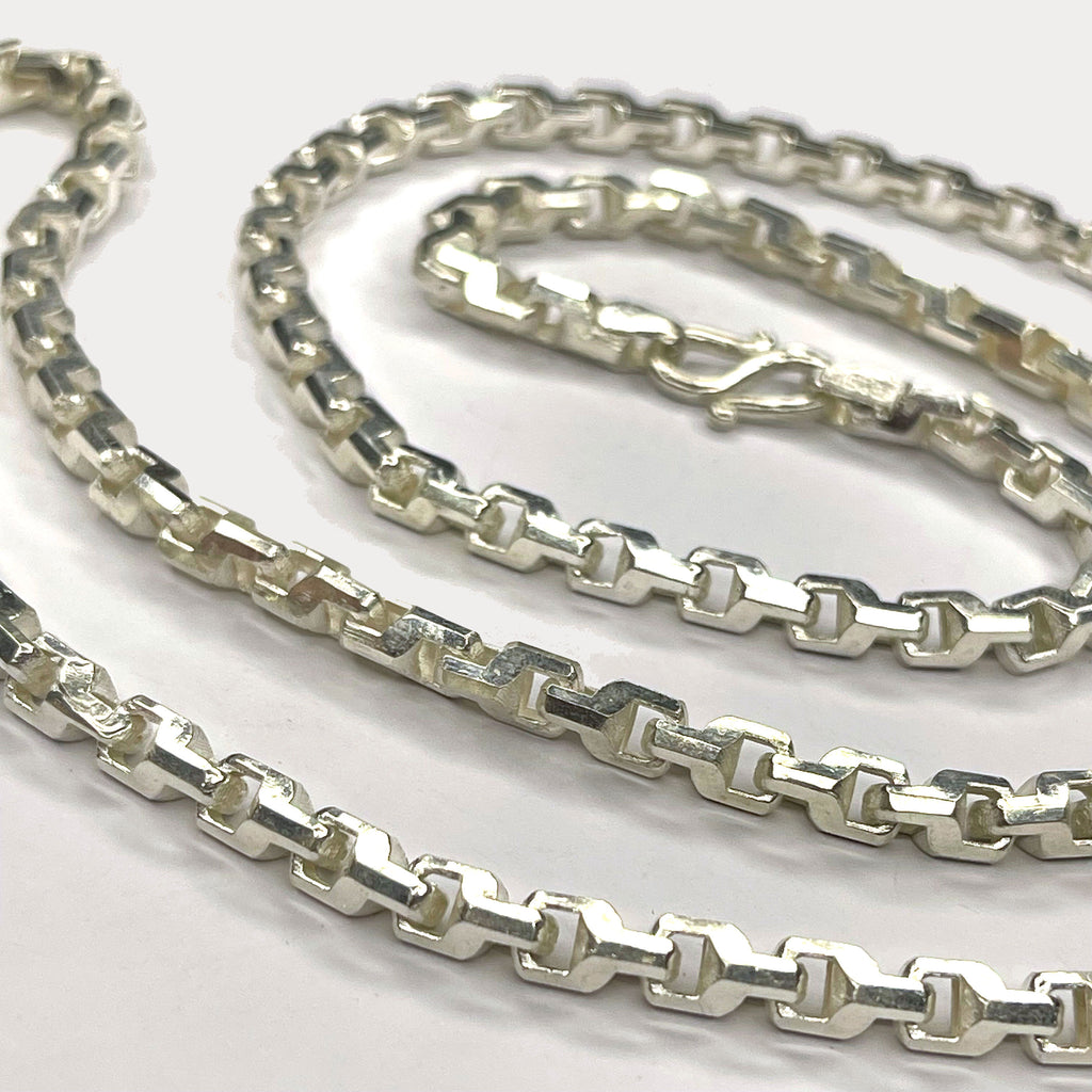 Anchor Box Link Necklace - Handmade Silver Chain