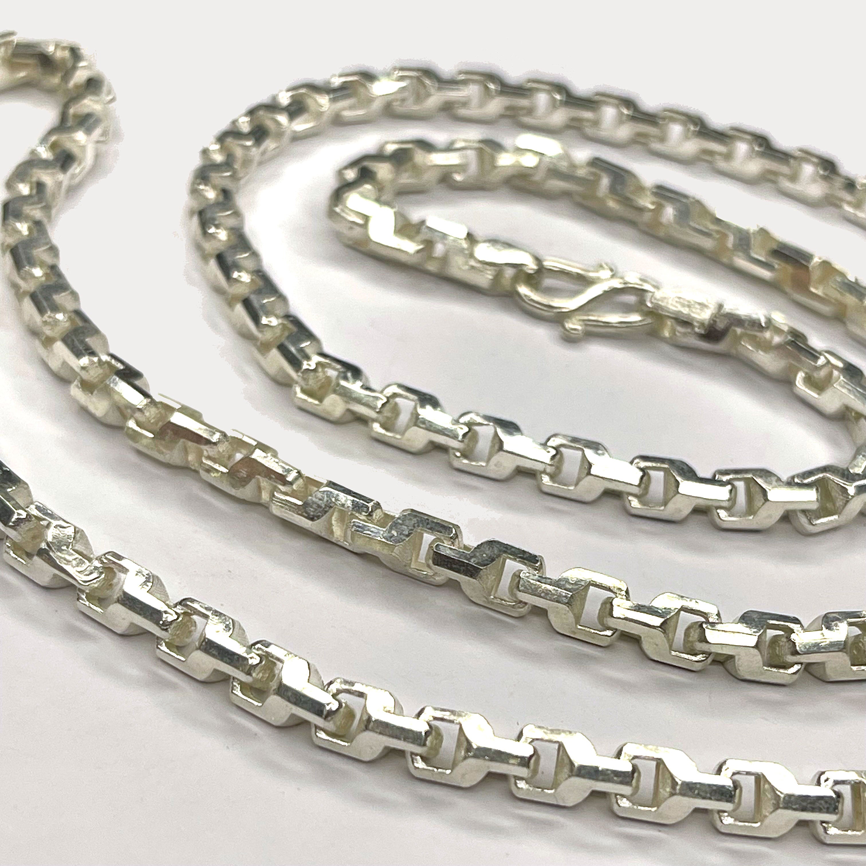 Anchor Box Link Necklace - Handmade Silver Chain