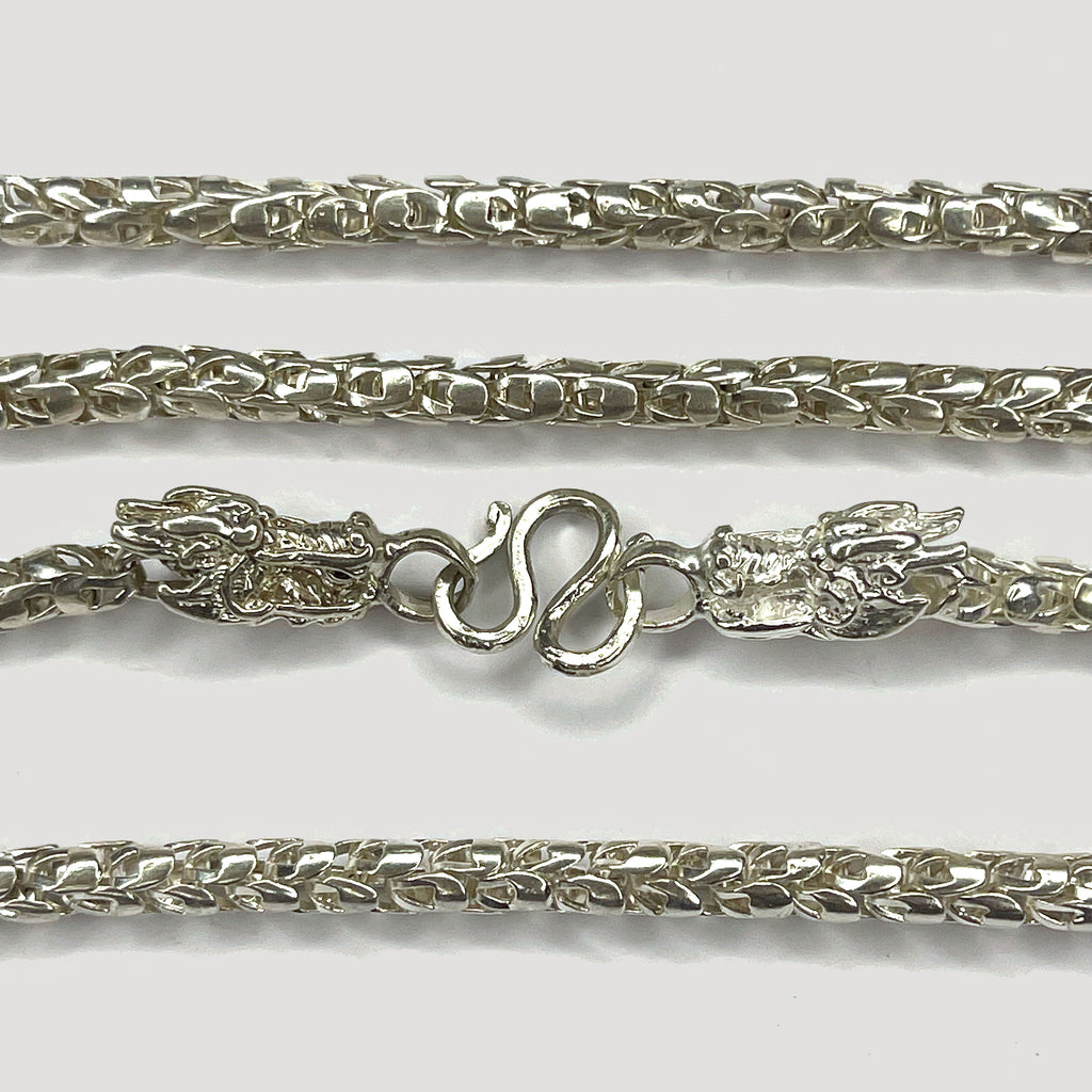 Dragon Head & Skin Link Necklace - Handmade Silver Chain
