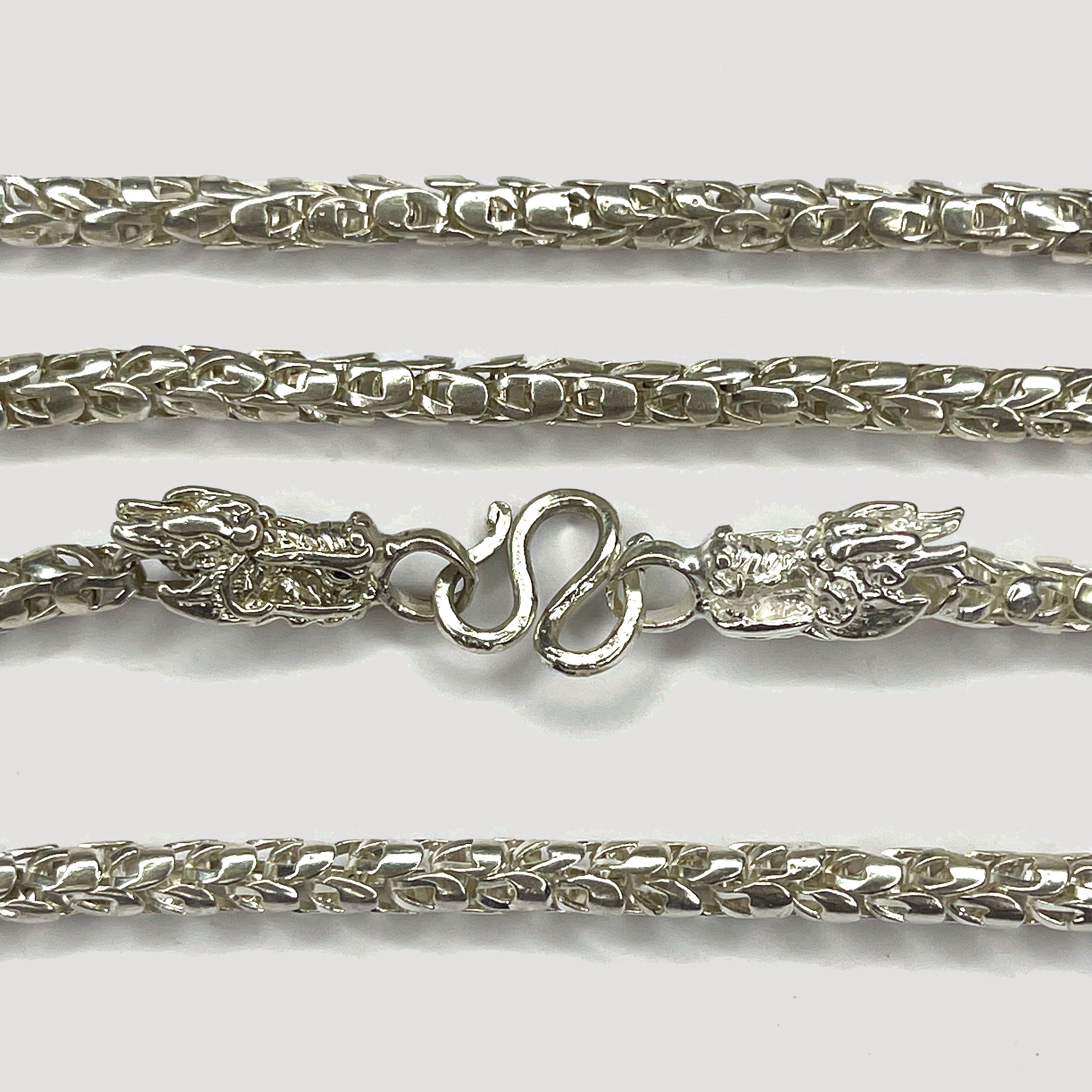 Dragon Head & Skin Link Necklace - Handmade Silver Chain
