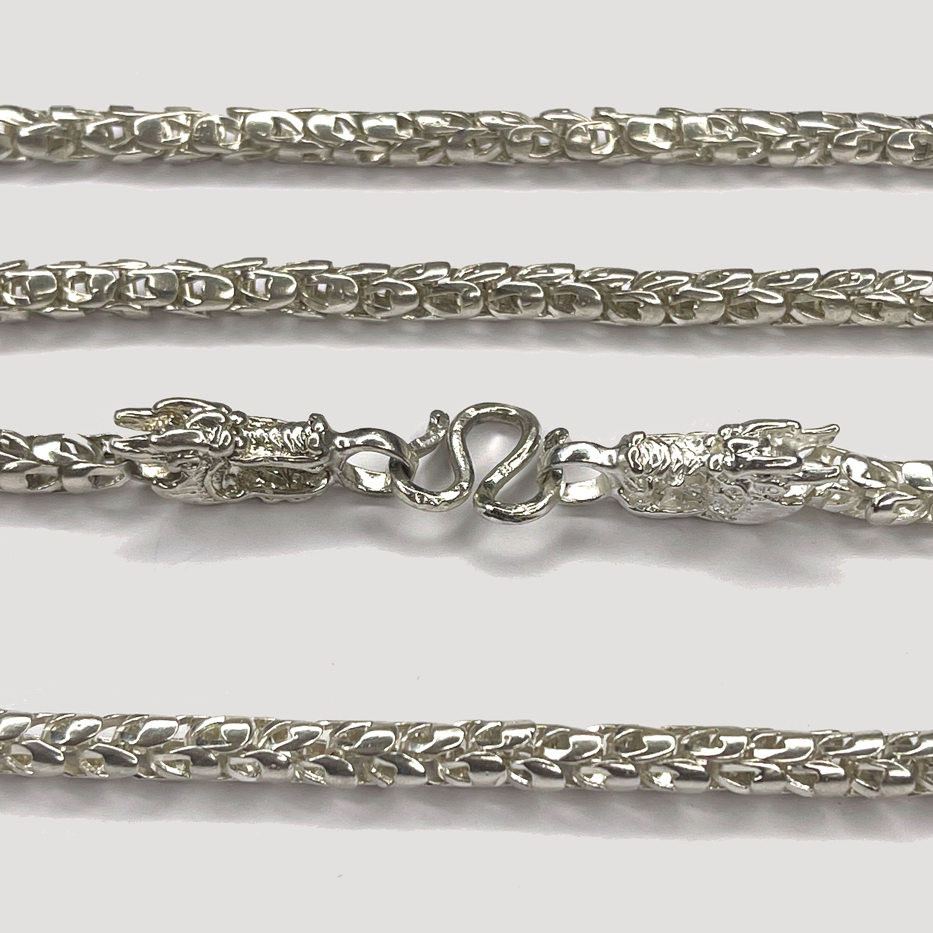 Dragon Head & Skin Link Necklace - Handmade Silver Chain