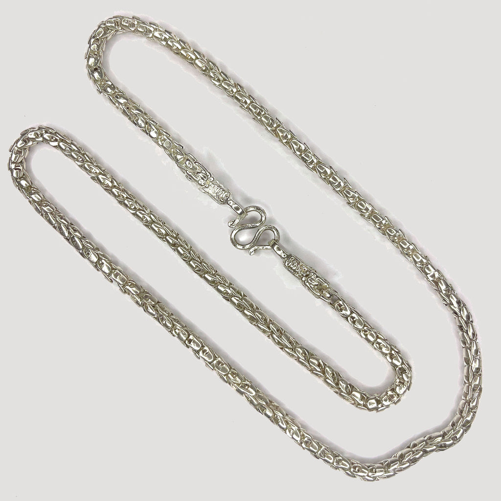 Dragon Head & Skin Link Necklace - Handmade Silver Chain
