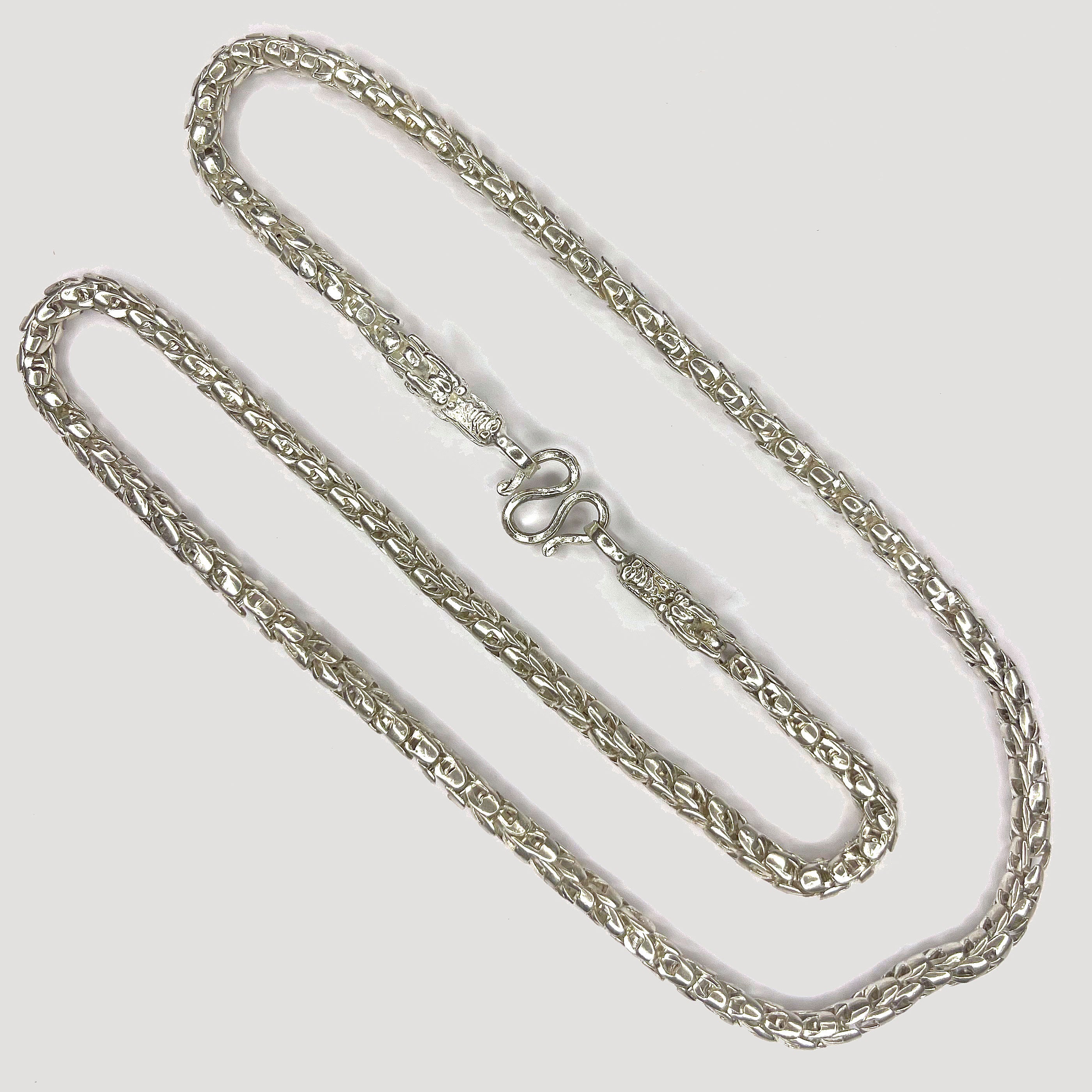 Dragon Head & Skin Link Necklace - Handmade Silver Chain