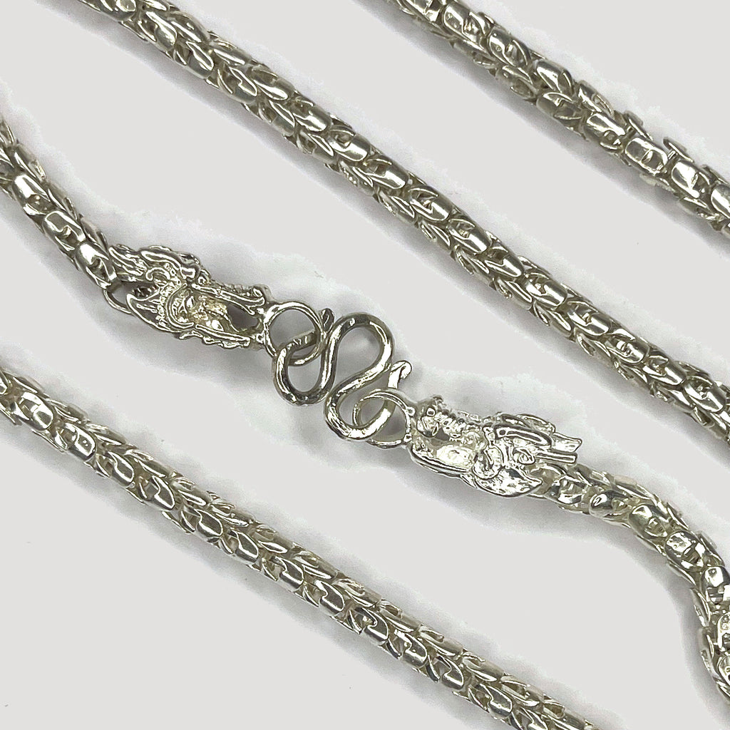 Dragon Head & Skin Link Necklace - Handmade Silver Chain