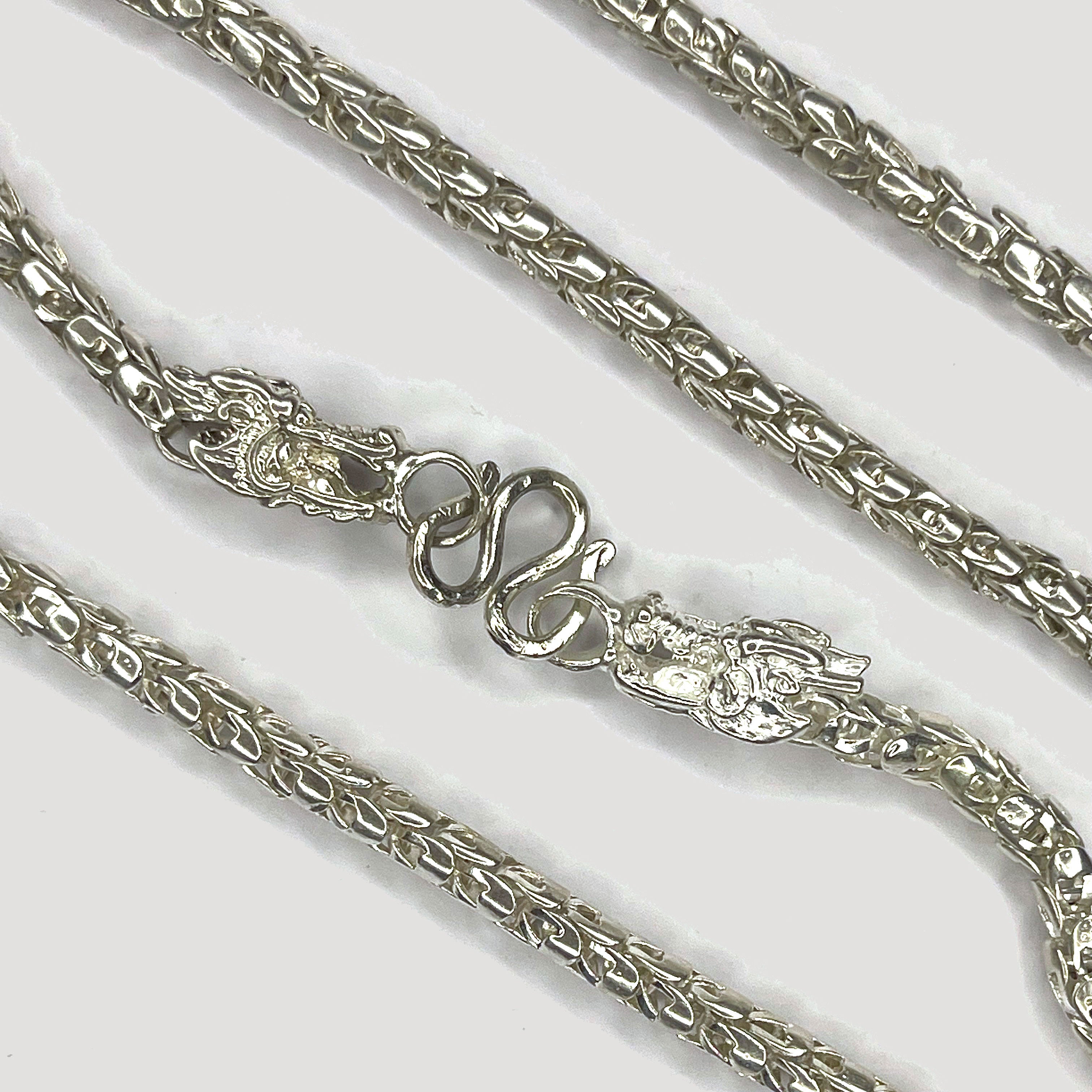 Dragon Head & Skin Link Necklace - Handmade Silver Chain
