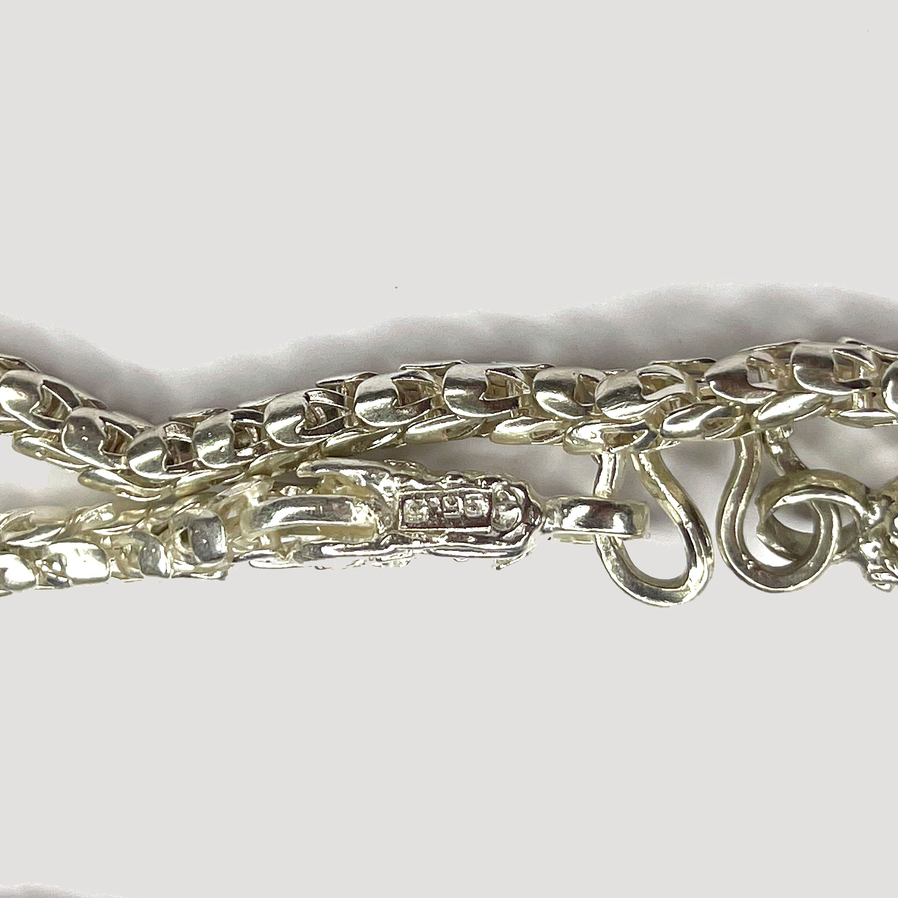 Dragon Head & Skin Link Necklace - Handmade Silver Chain