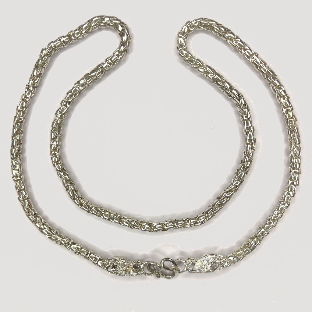 Dragon Head & Skin Link Necklace - Handmade Silver Chain
