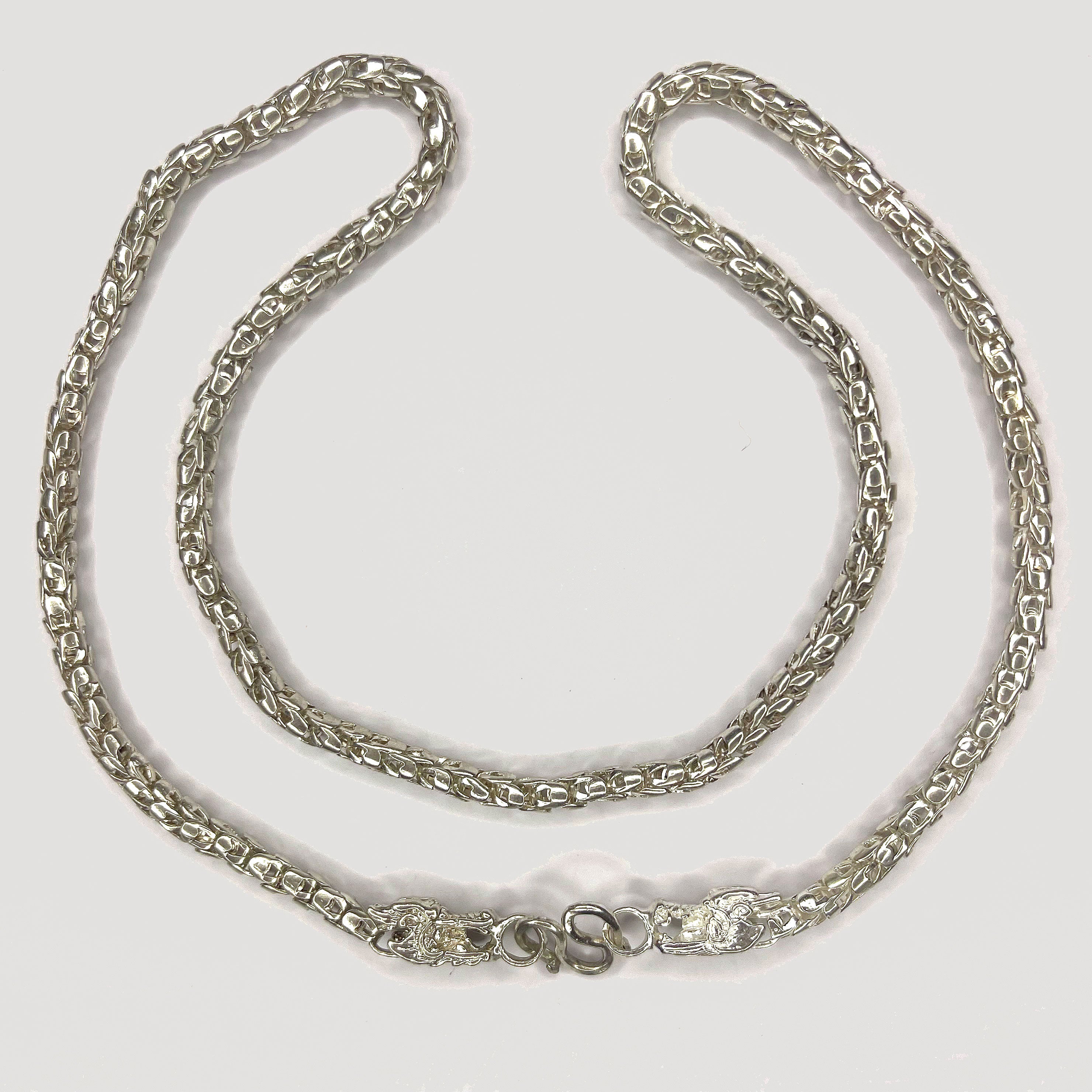 Dragon Head & Skin Link Necklace - Handmade Silver Chain
