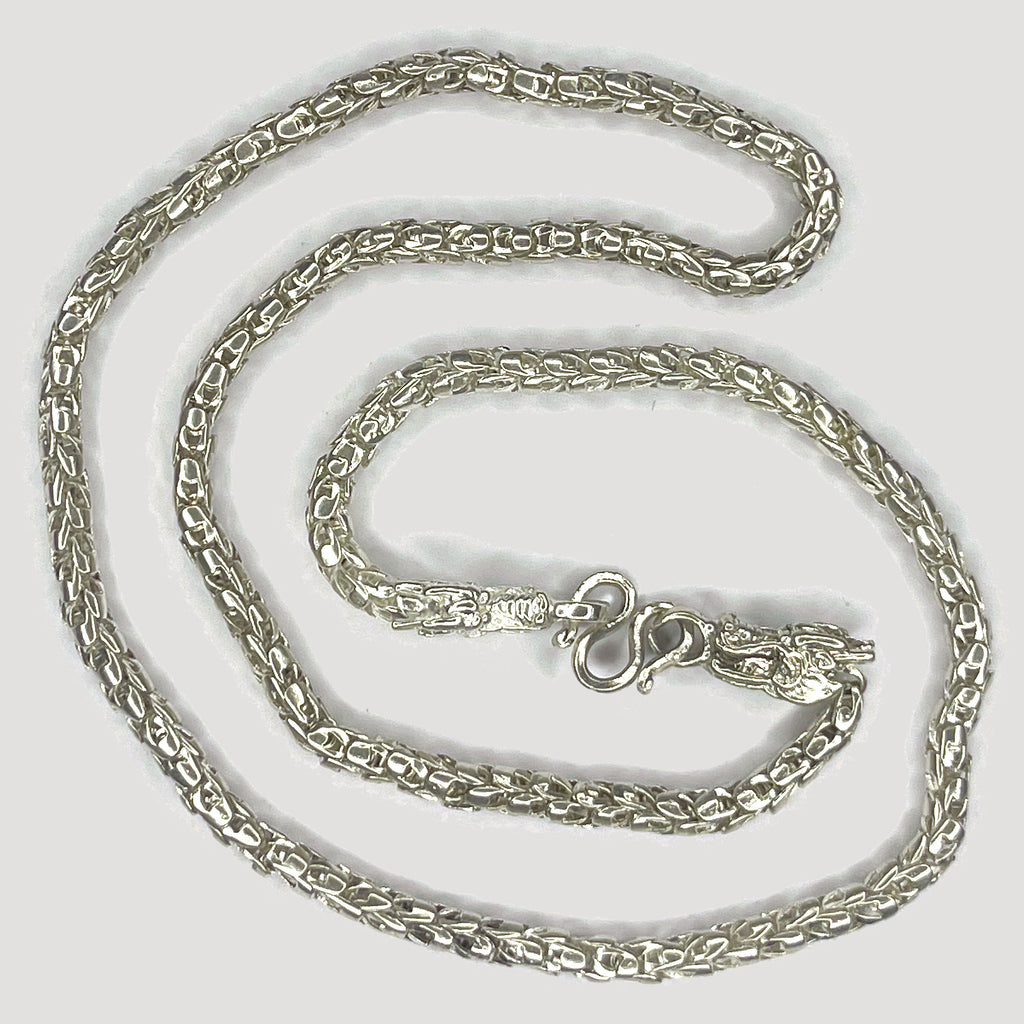Dragon Head & Skin Link Necklace - Handmade Silver Chain