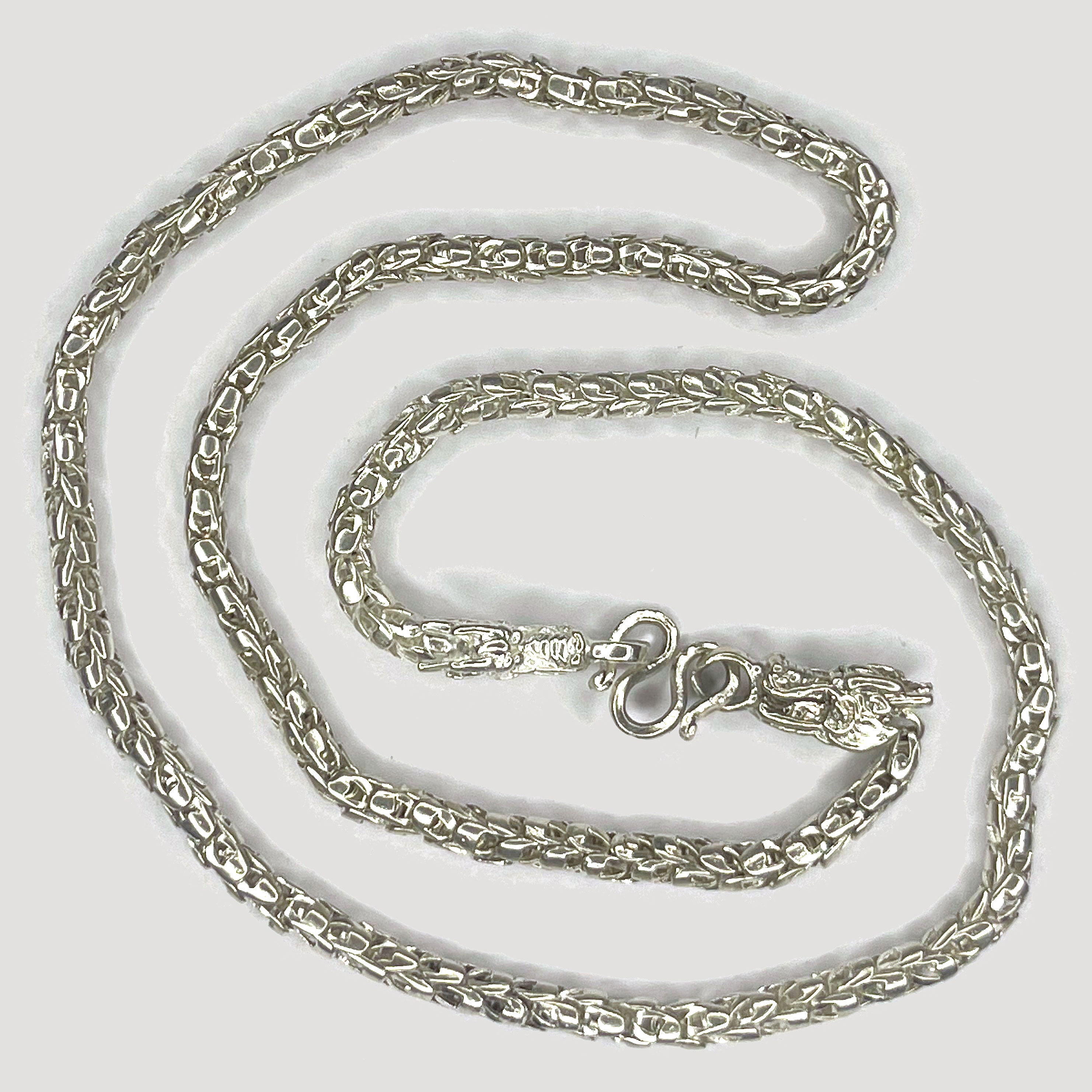 Dragon Head & Skin Link Necklace - Handmade Silver Chain