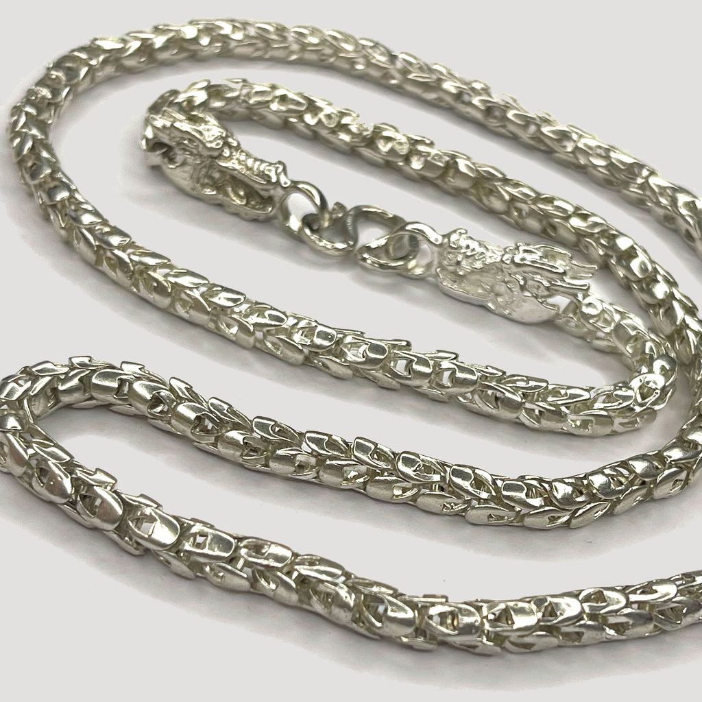 Dragon Head & Skin Link Necklace - Handmade Silver Chain