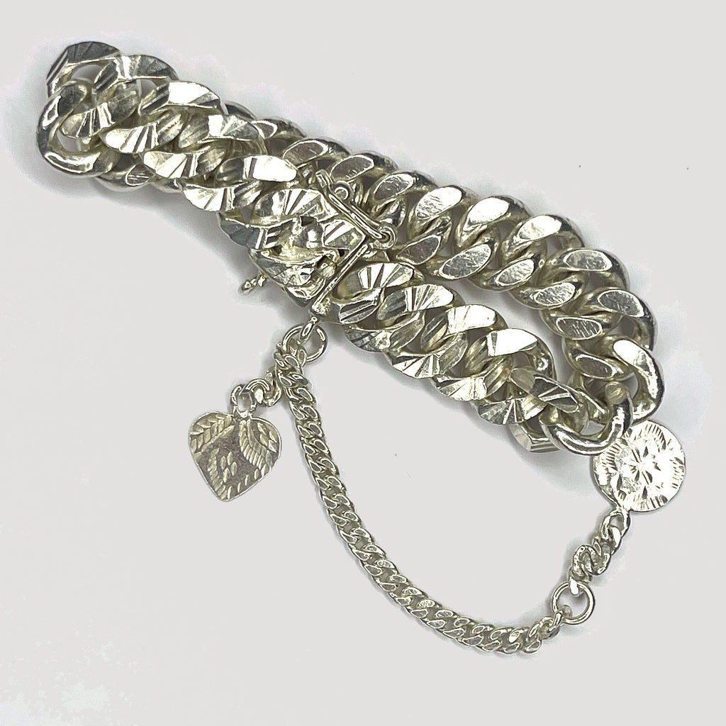 Curb Link Bracelet With Charms - Handmade Silver