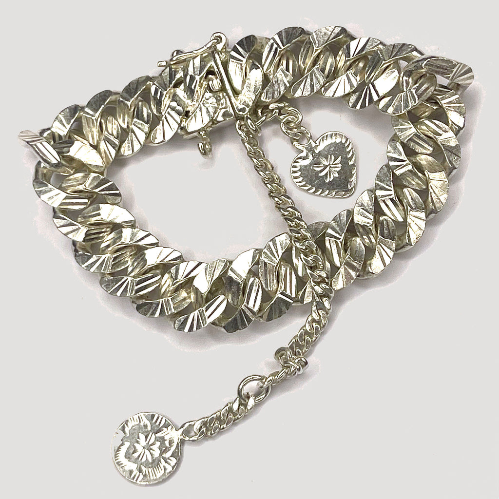 Curb Link Bracelet With Charms - Handmade Silver