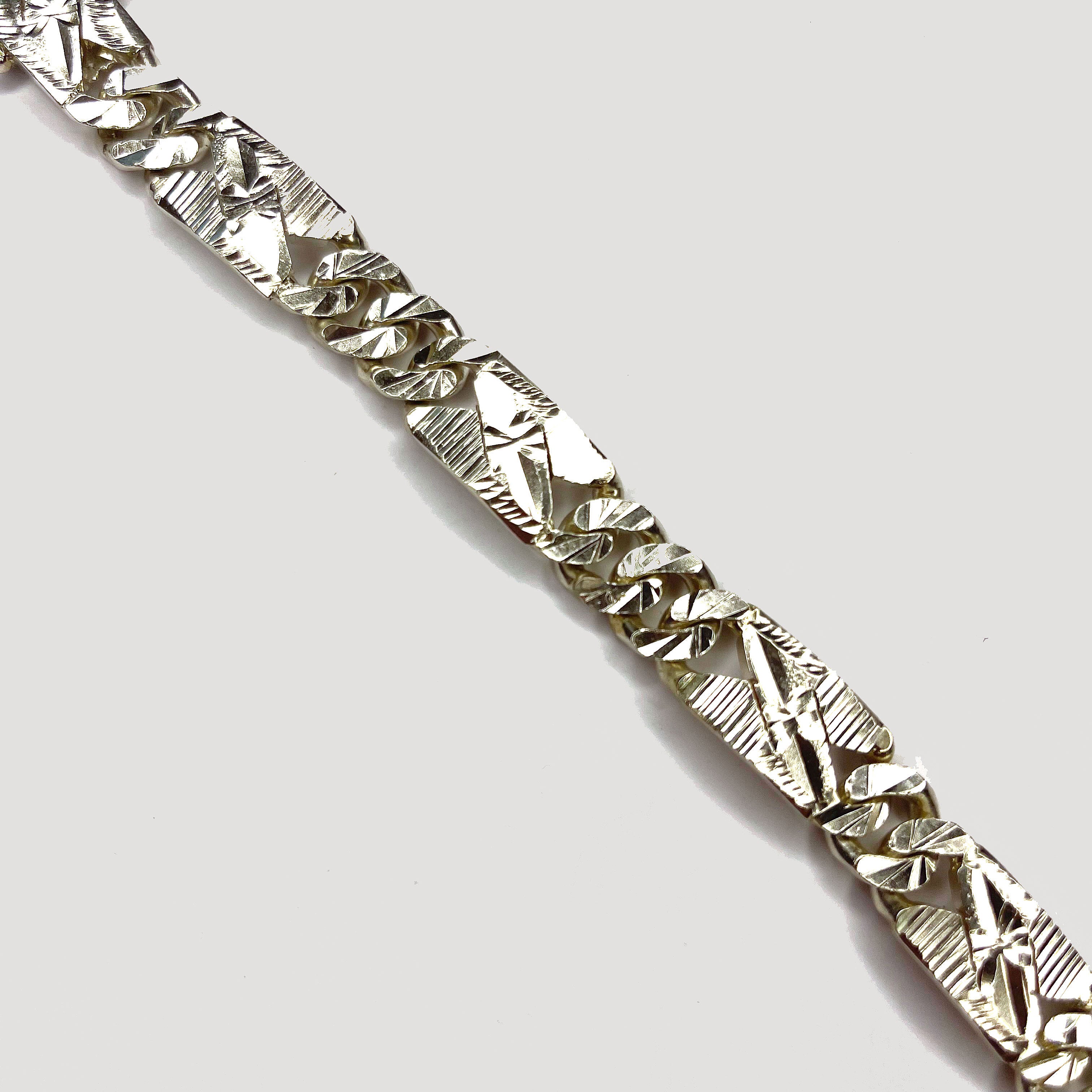 Engraved Curb Link Bracelet - Handmade Silver & White Gold Bracelet