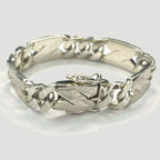 Engraved Curb Link Bracelet - Handmade Silver & White Gold Bracelet