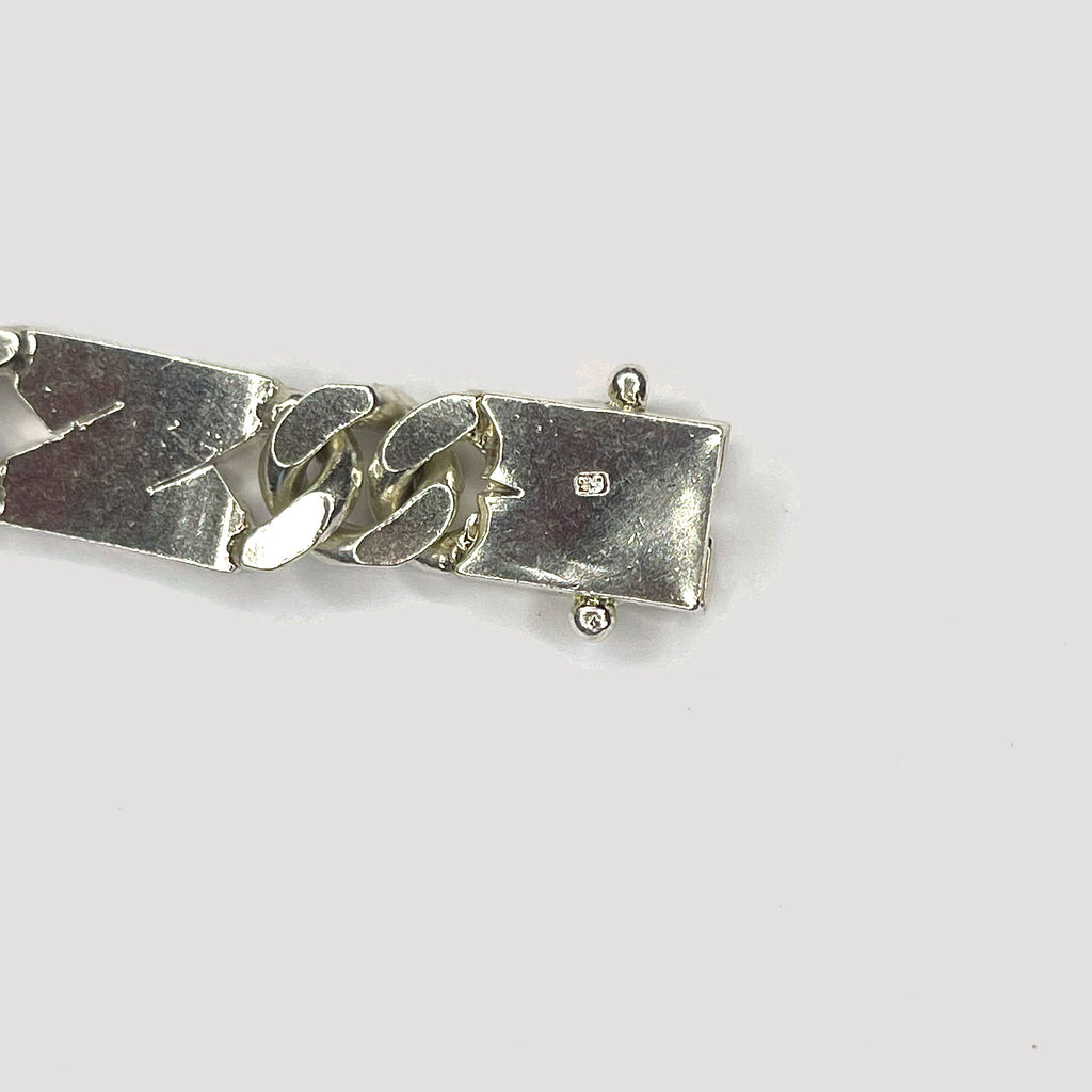 Engraved Curb Link Bracelet - Handmade Silver & White Gold Bracelet