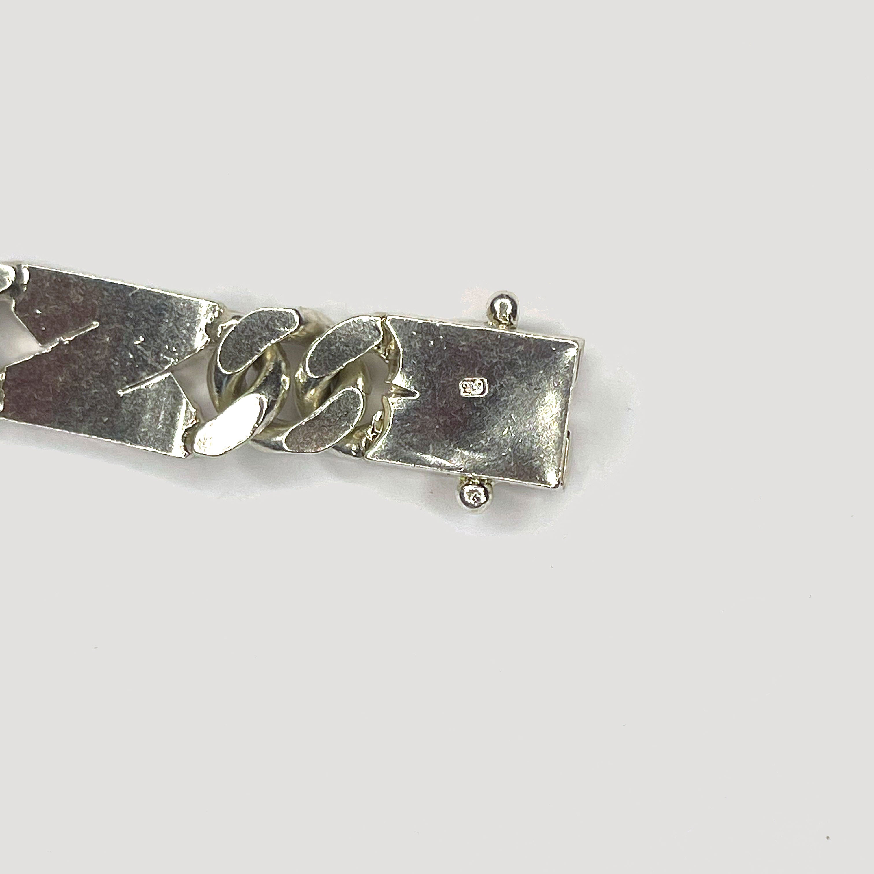 Engraved Curb Link Bracelet - Handmade Silver & White Gold Bracelet