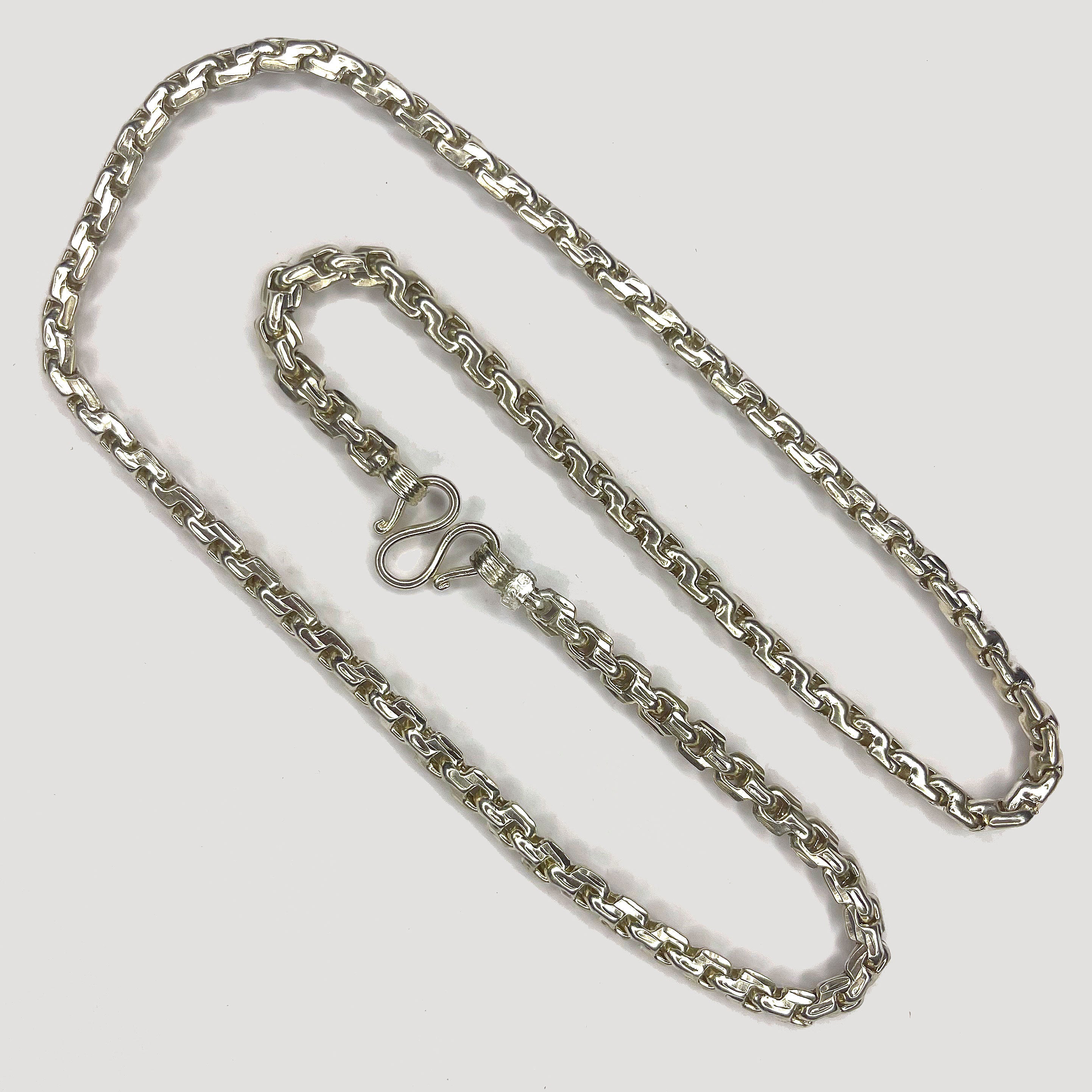 Fluted Link Necklace - Handmade Silver & White Gold Chain
