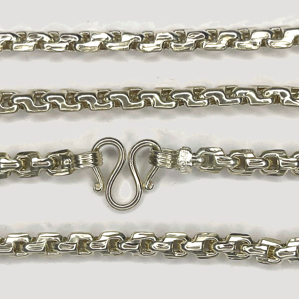 Fluted Link Necklace - Handmade Silver & White Gold Chain