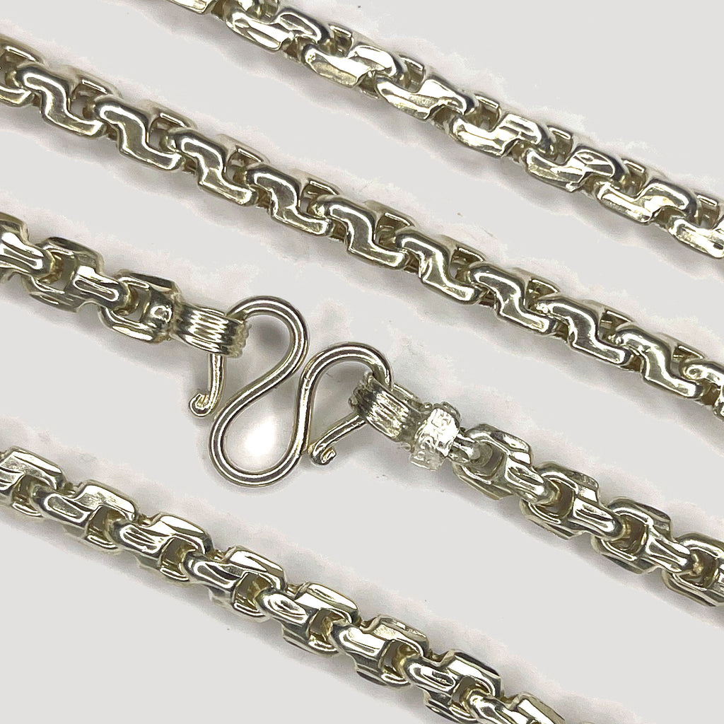 Fluted Link Necklace - Handmade Silver & White Gold Chain