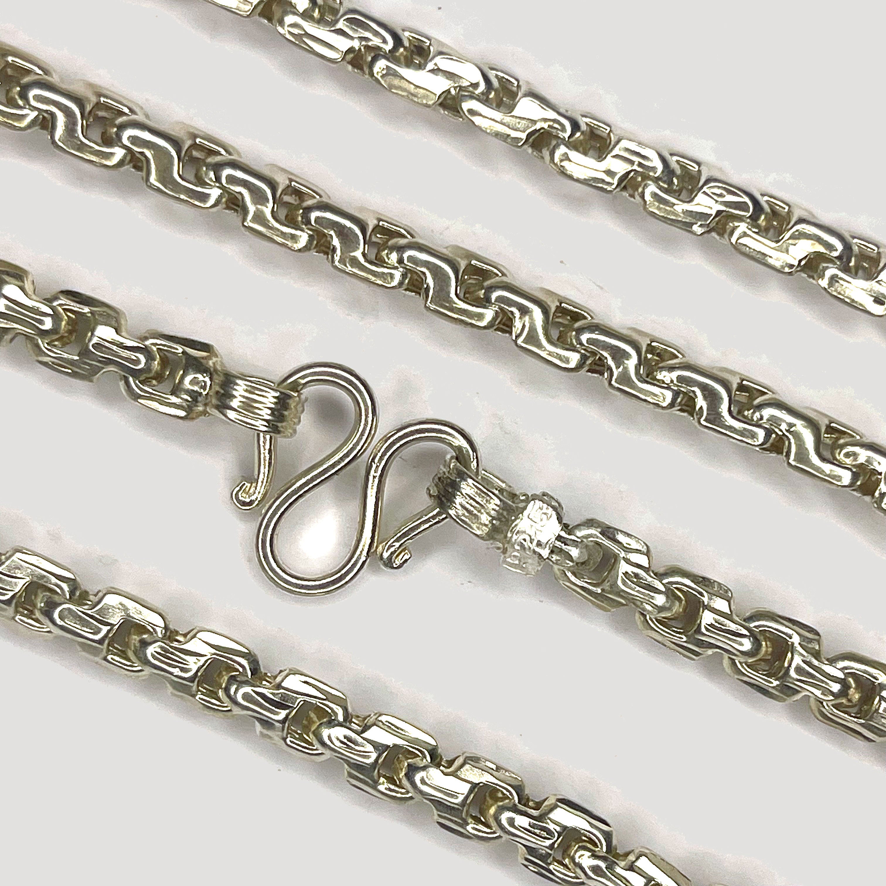 Fluted Link Necklace - Handmade Silver & White Gold Chain
