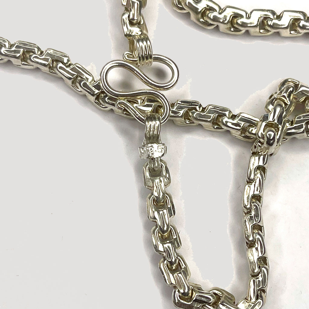 Fluted Link Necklace - Handmade Silver & White Gold Chain