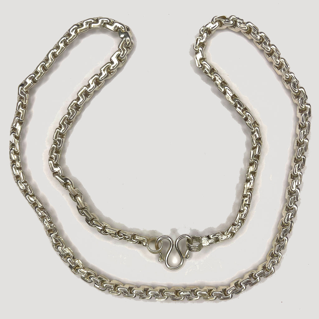 Fluted Link Necklace - Handmade Silver & White Gold Chain