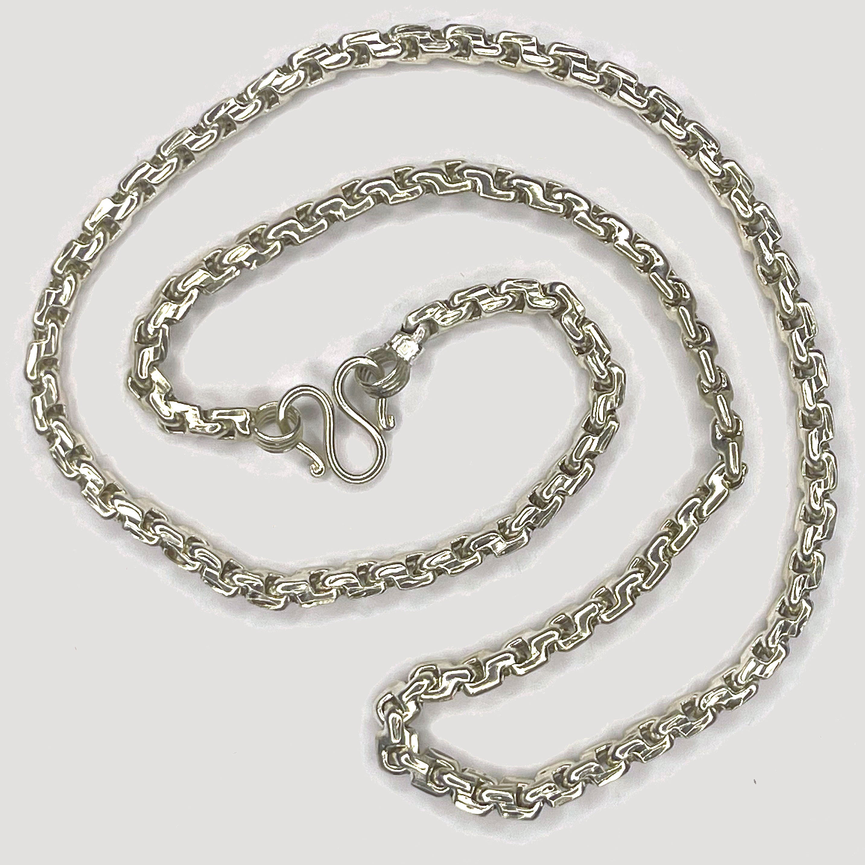 Fluted Link Necklace - Handmade Silver & White Gold Chain
