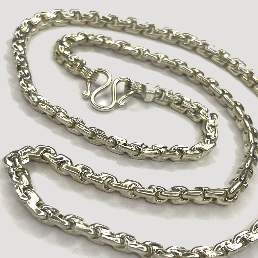 Fluted Link Necklace - Handmade Silver & White Gold Chain